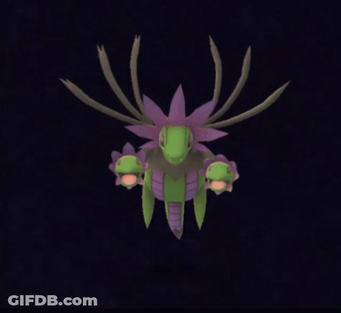 Purple And Green Cartoon Character With Flower GIF