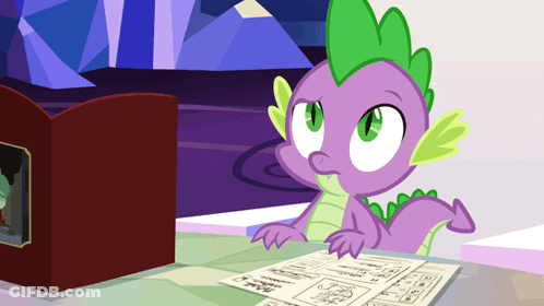 Purple And Green Dragon Sitting At Table GIF