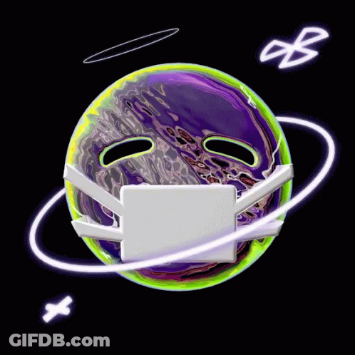Purple And Green Sphere With Face Mask GIF