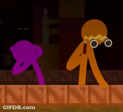 Purple And Orange Stick Figures Looking Through Binoculars GIF