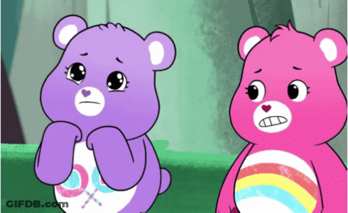 Purple And Pink Care Bears Looking GIF