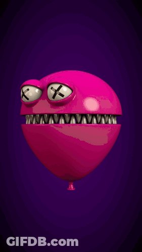 Purple And Pink Cartoon Character Crossed Eyes Sharp Teeth GIF
