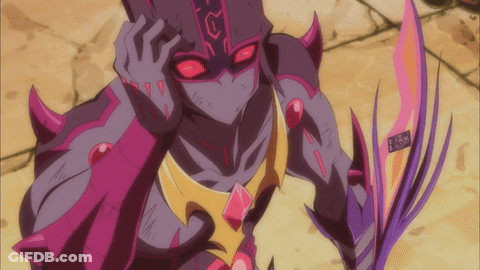 Purple And Pink Cartoon Character With Sword GIF
