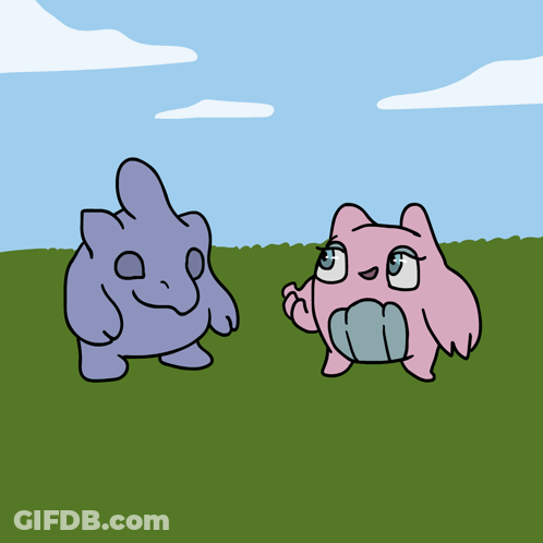 Purple And Pink Monsters Standing Together GIF
