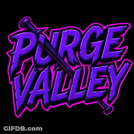 Purple And Pink Purge Valley Logo With Baseball Bat GIF