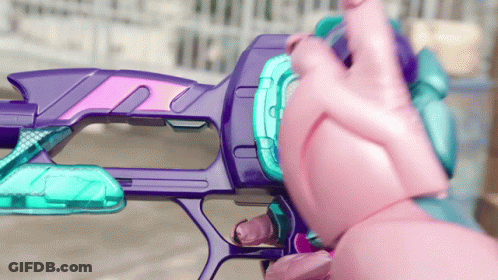 Purple And Pink Toy Gun Held By Pink Hand GIF