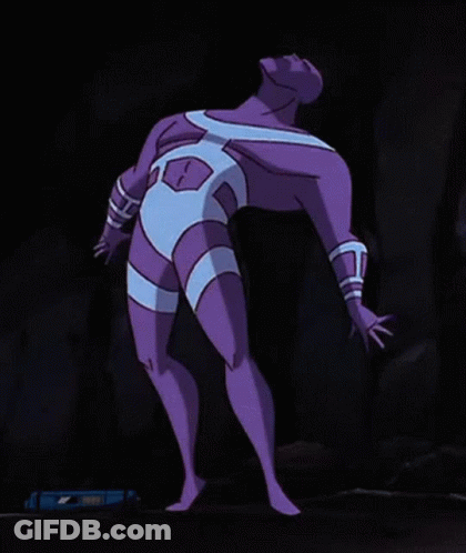 Purple And White Cartoon Character Stretching Arms And Legs GIF