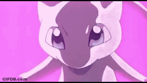 Purple And White Pokemon Looking At Camera On Pink Background GIF