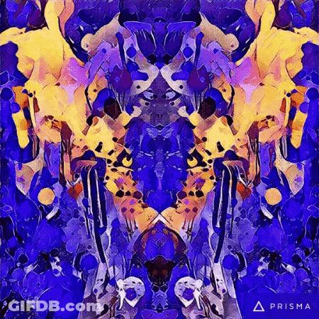 Purple And Yellow Abstract Painting With Prisma Logo GIF