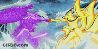 Purple And Yellow Anime Characters Fighting GIF