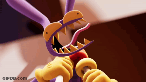 Purple And Yellow Cartoon Character With Long Tongue GIF