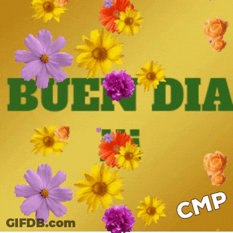 Purple And Yellow Flowers Saying Buen Dia GIF