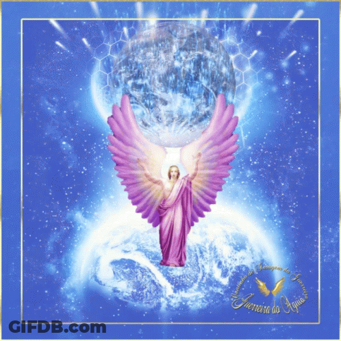 Purple Angel Holding Blue Globe Saying Guerrera De Aqui GIF