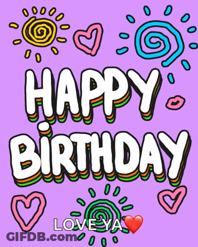 Purple Background Happy Birthday In White GIF
