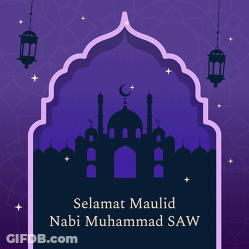 Purple Background Mosque Selamat Maulid Nabi Muhammad SAW GIF
