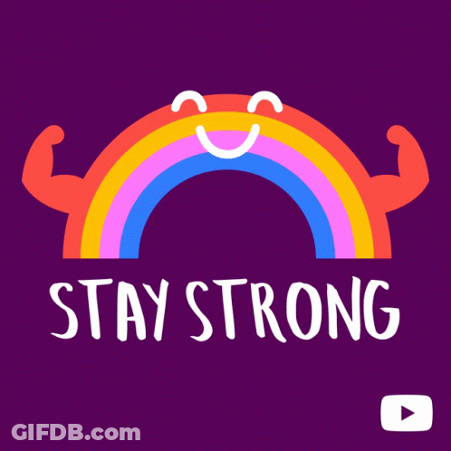 Purple Background Rainbow With Muscles Stay Strong GIF