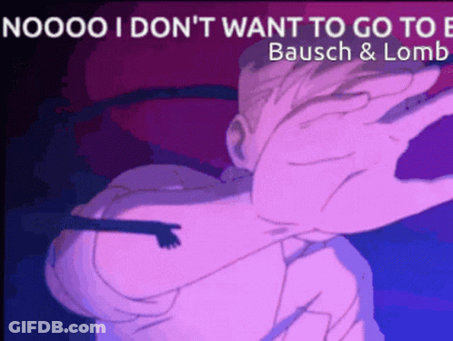 Purple Background Saying Noooo I Don't Want To Go To Bausch & Lomb GIF