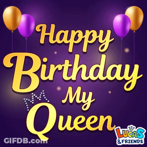Purple Background With Balloons Happy Birthday My Queen GIF