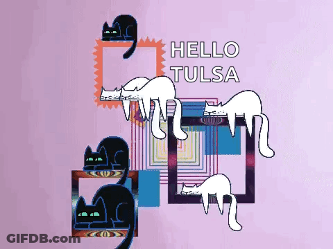 Purple Background With Cats Saying Hello Tulsa GIF