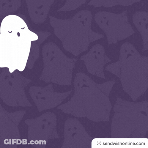 Purple Background With Ghosts Saying Hi Boo GIF