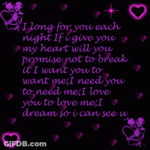 Purple Background With Hearts I Long For You Each Night If I Give You My Heart Will You Promise Not To GIF