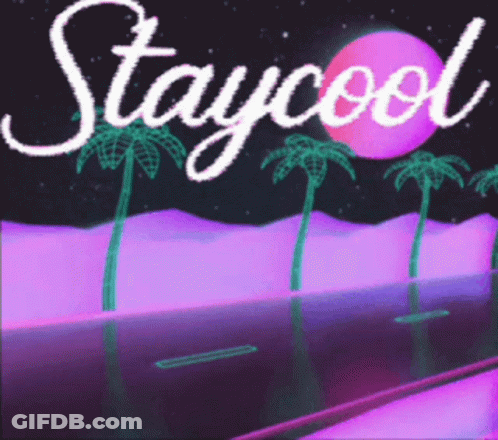 Purple Background With Palm Trees Saying Staycool GIF