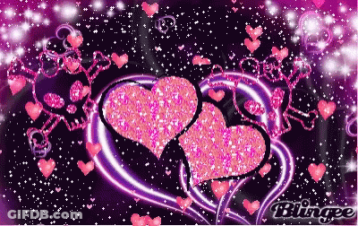 Purple Background With Pink Hearts And Skulls GIF