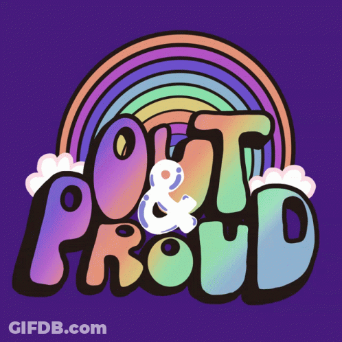 Purple Background With Rainbow And Out And Proud GIF