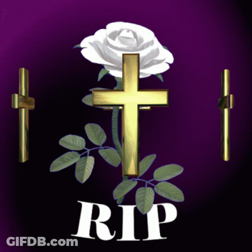 Purple Background With Two Crosses And White Rose RIP GIF