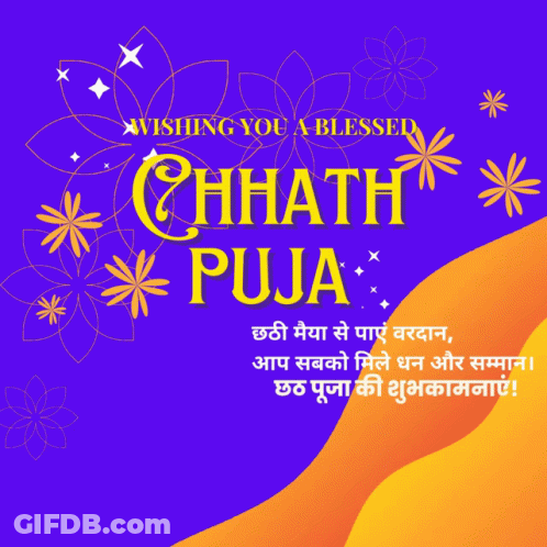 Purple Background Yellow Flowers Wishing You A Blessed Chhath Puja GIF