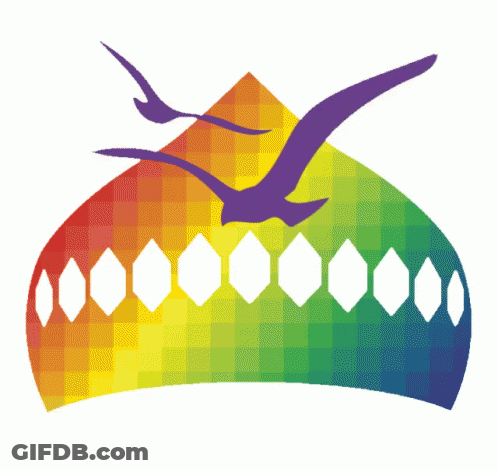 Purple Bird Flying Over Colorful Rainbow GIF