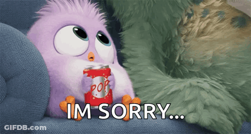 Purple Bird Sitting On Couch Saying Im Sorry GIF