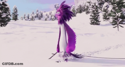 Purple Bird Standing In Snow Saying C'mon GIF