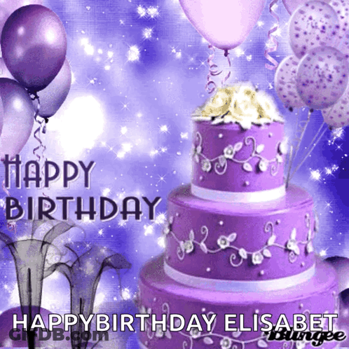 Purple Birthday Cake Saying Happy Birthday Elisabet GIF