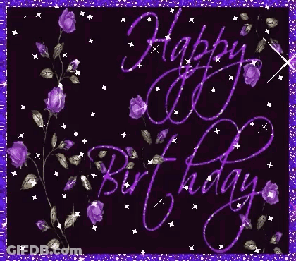 Purple Birthday Card With Purple Flowers Happy Birthday GIF