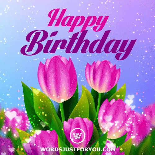 Purple Birthday Flowers Hearts Sparkling GIF