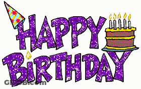Purple Birthday Sign With Cake And Candles GIF