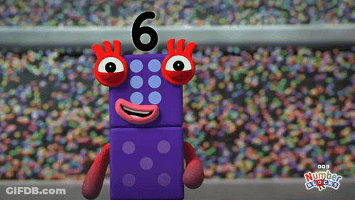 Purple Block With Red Eyes And Number 6 GIF