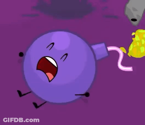 Purple Bomb With Pink Hose Next To Rock GIF