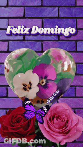 Purple Brick Wall With Heart Flowers Feliz Domingo GIF