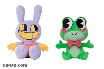 Purple Bunny And Green Frog Sitting Together GIF