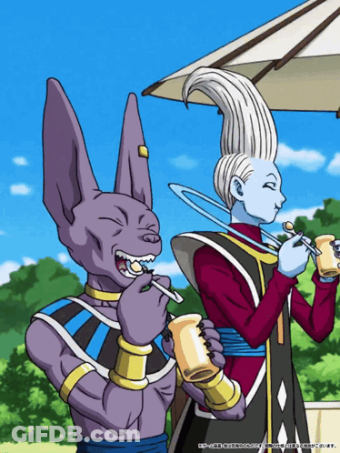 Purple Bunny And Man With Tall White Hair GIF