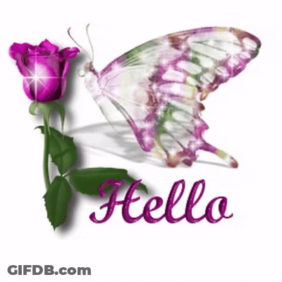 Purple Butterfly Flying Next To Purple Rose Hello GIF