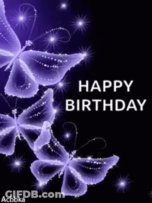 Purple Butterfly Happy Birthday Greetings GIF