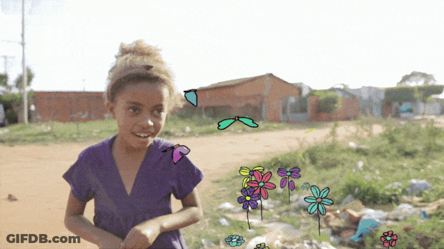 Purple Butterfly Happy Girl Flowers Animation GIF