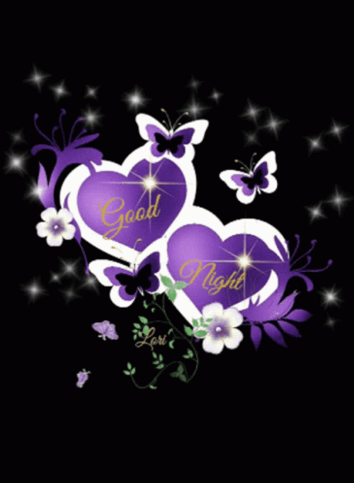 Purple Butterfly Hearts Good Night GIF