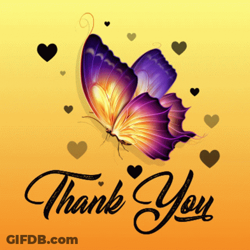 Purple Butterfly Hearts Thank You GIF