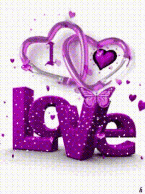 Purple Butterfly Love Hearts GIF