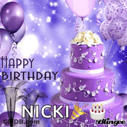 Purple Cake And Balloons Happy Birthday Nicki GIF