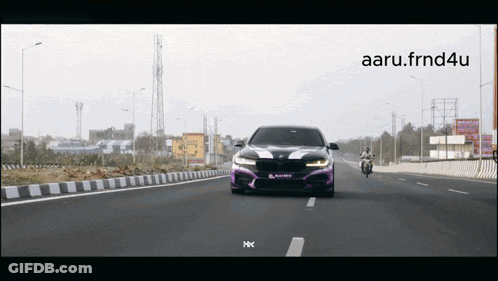 Purple Car Driving Down Highway With Aaru.frnd4u GIF